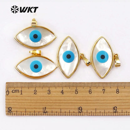 WT-P720 Wholesale HOT Double Point Gold Eye Shell Pendant, Fashion Blue Turquoise Shell Eye Pendant