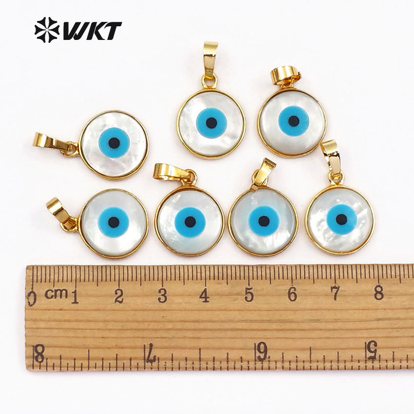 WT-P628 Wholesale Natural Shell Round Eye Pendant, 24k Gold Plated Bezel Eye Pendant