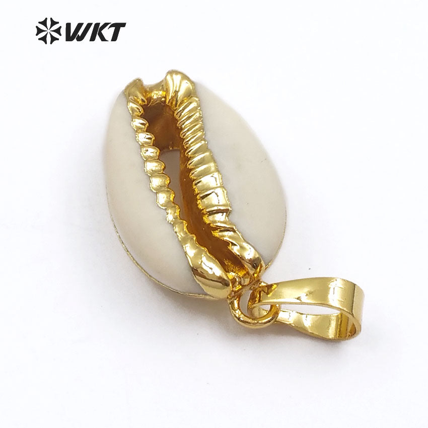 WT-P547 New Approach Fashion Tiny Natural Gold Dipped Shell Pendant Lovely Tiny Cowrie Shell Pendant JP026 JP027