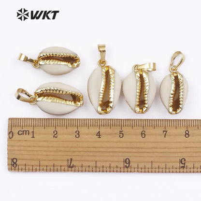 WT-P547 New Approach Fashion Tiny Natural Gold Dipped Shell Pendant Lovely Tiny Cowrie Shell Pendant JP026 JP027