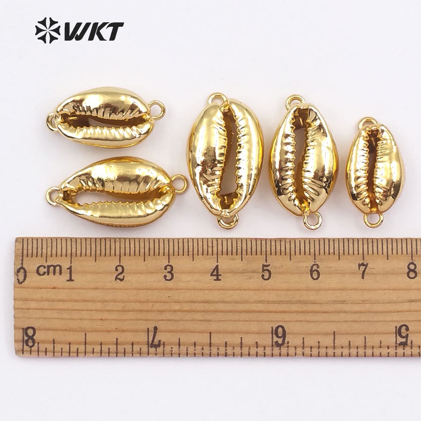 WT-JP001 in Stock! Natural Whole 24k Gold Plated Cowrie Shell Connectors for Jewelry Making
