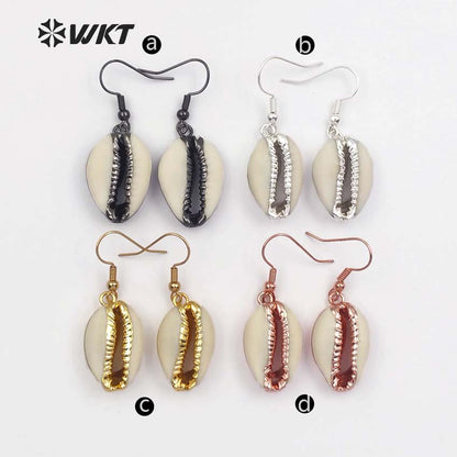 WT-E163 Wholesale Genuine Tiny Cowrie Earrings With 24k Real Gold Plated, Fashion Lovely Hot Cowrie Earrings
