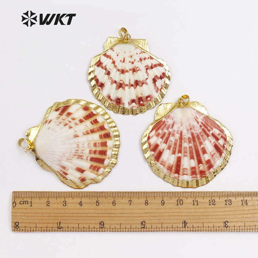 WT-JP054 Wholesale Exclusive Natural Shell Pendants With 24k Real Gold Plated Abalone Shell Shape Pendant