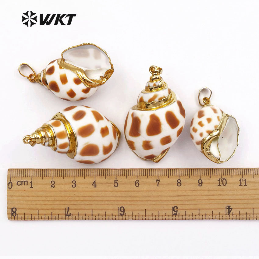 WT-P319 NEW! Fashion Vintage Shell Natural Trumpetshelly Pendants 18K Gold Plated Sea Shell Pendant Women Jewelry