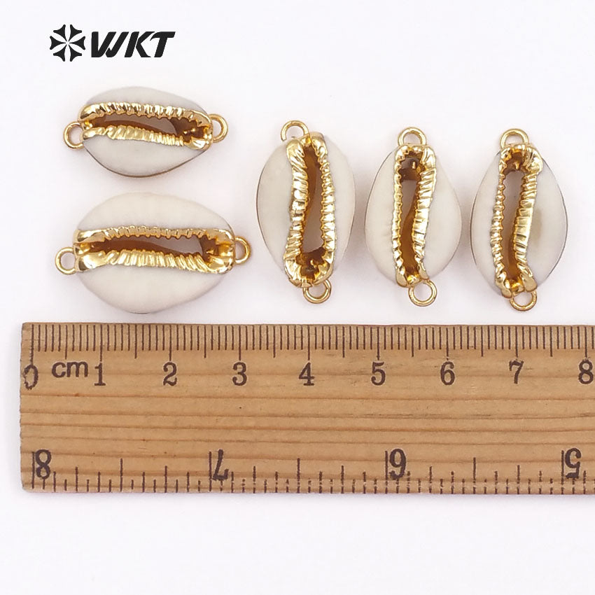 WT-C078 Wholesale 24K Gold Dipped Cowrie Shell Connectors Fashion Lovely Tiny Shell Cowrie Connectors