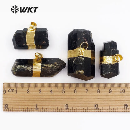WT-P315 NEW!Raw Black Tourmaline Pendant with 18k Gold Electroplated Elegant Women and Bail