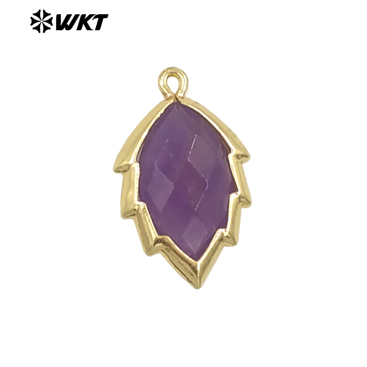 WT-P1990 Simple and Small Natural Multi-Type Gemstone 18K Gold Plated Delicate Leaf Shape Pendant Unisexes Jewelry DIY Necklace