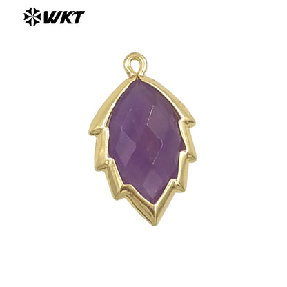 WT-P1990 Simple and Small Natural Multi-Type Gemstone 18K Gold Plated Delicate Leaf Shape Pendant Unisexes Jewelry DIY Necklace
