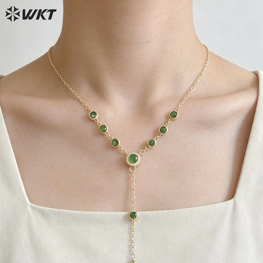 WT-MN1005 Simple Design Gold Electroplated Colorful Cubic Zircon Thin Chain Necklaces For Women Daily Decorative Jewelry