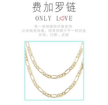 WT-N1227 Popular Figaro Chain Necklace Brass with Gold Electroplated Woman Fashion Link Chain Necklace Hot Figaro Chain Necklace