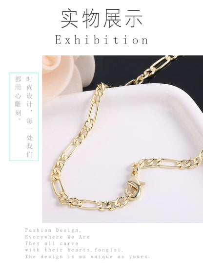 WT-N1227 Popular Figaro Chain Necklace Brass with Gold Electroplated Woman Fashion Link Chain Necklace Hot Figaro Chain Necklace