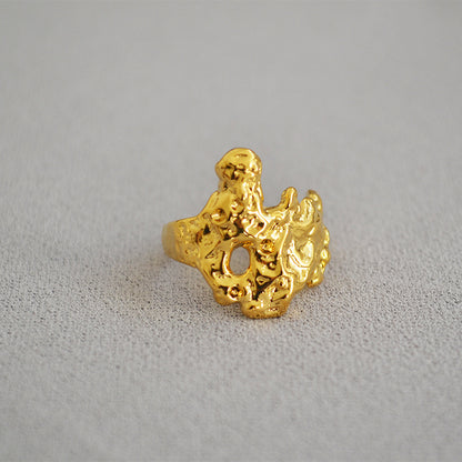 WT-R359 European Style Vintage Irregular Women Rings Exclusive Design Convex Texture Adjustable Finger Rings Female Gift lava