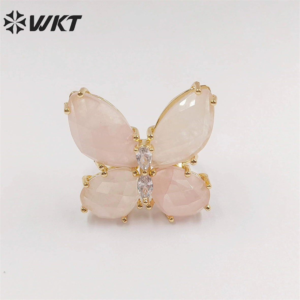 WT-R463 Wholesale Newest Handmade Design Ins Popular Stone Ring Natural Rose Quartz butterfly Ring for Girl Daily Party Ring
