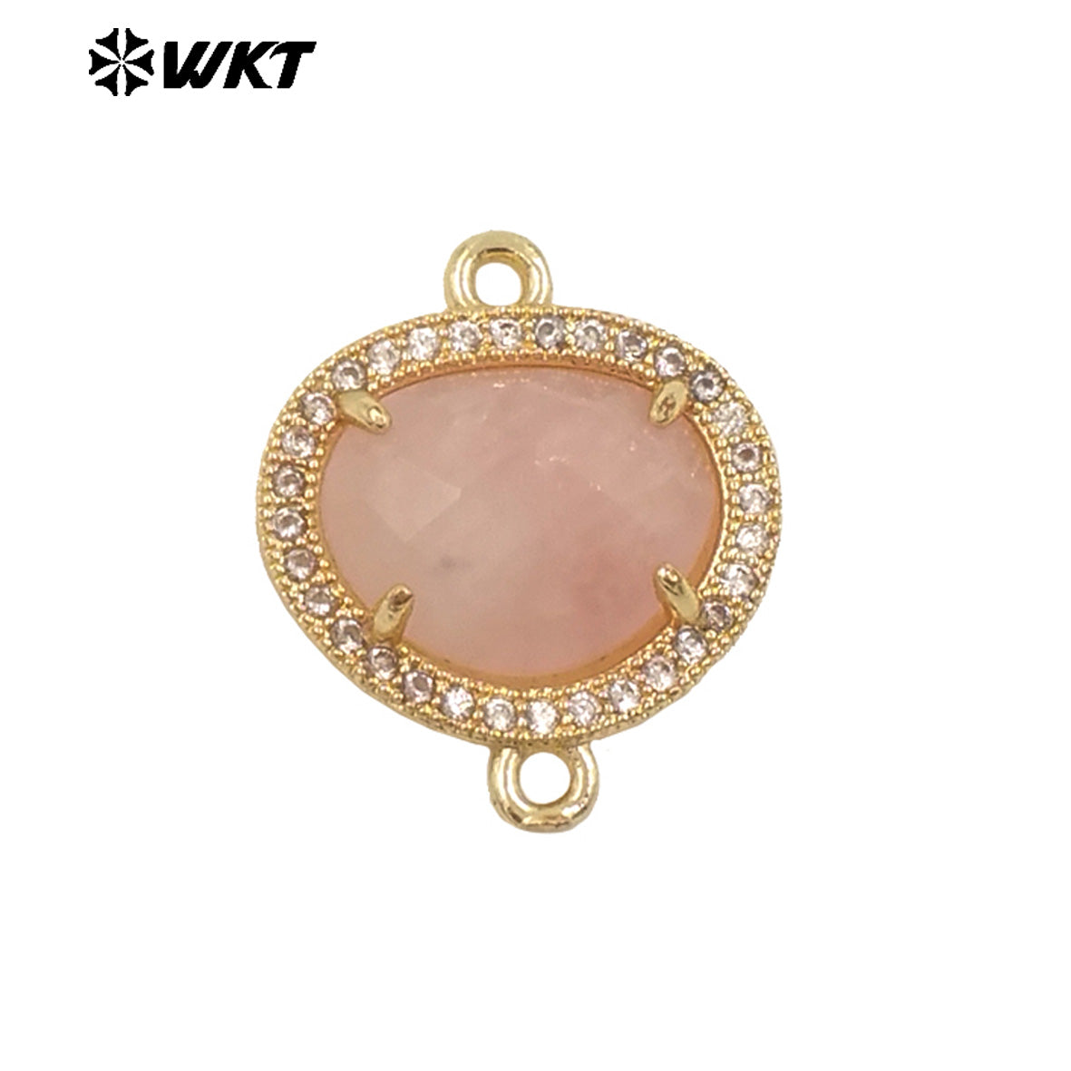WT-C335 High Quality Wholesale Small Zircon Round MultiVariety Natural Gemstone Necklace Pendant Connector Double Hoop for Women