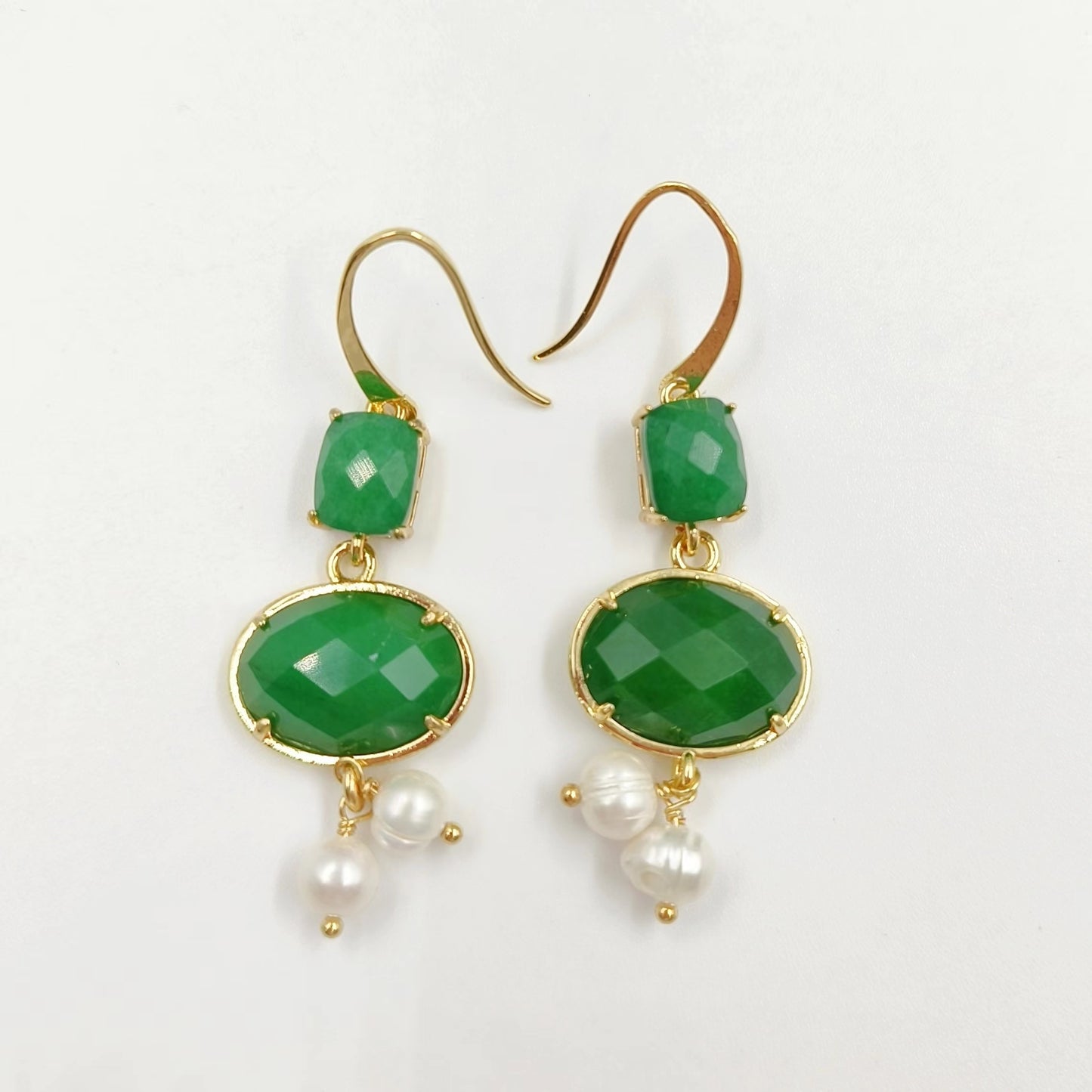 WT-MPE110 Bohemia Elegant Natural Pearl and Stone 18k Gold Plated Gift for Women Weeding 58mm Romantic Pendant Earrings
