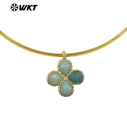 WT-N1527 Exquisite Lovely Gold Plated Vicious Natural Gemstones Little Flower Shape Necklace Choker For Lady Party Wearing