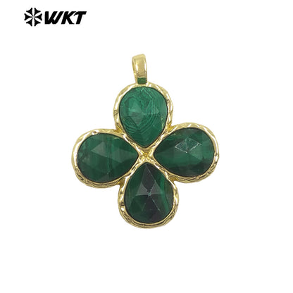 WT-P2090 Gorgeous 18K Gold Plated Multi Colors Natural Gemstone Little Flower Shape Charms Pendant As Lady Earring Accessory