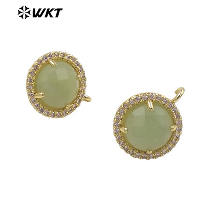 WT-JFE82 WKT Elegant 10mm Round 18k Gold Plated Claw Setting Stone Earring Hoops for DIY Making Fashion Gemstone Studs Findings