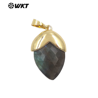 WT-P2016 High Quality Gold Plated Multi Color Natural Gemstones Labradorite Tiger Eye Stone Pendants For Jewelry DIY Accessories