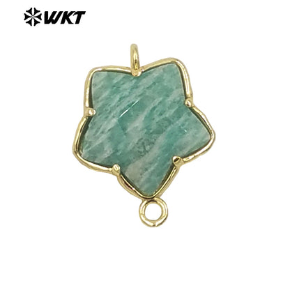 WT-C327 Wholesale New Small Stone Carved Star Connectors 18K Gold Plated Claw Setting Lovely Double Loops Findings