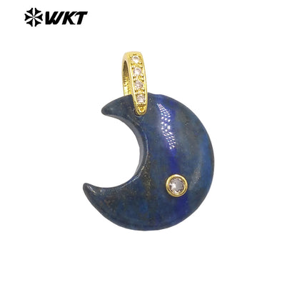WT-P2112 Factory Wholesale Various Natural Gemstones And Zircon Moon Shape Gold Pendants As Lady Sweet Earrings Findings