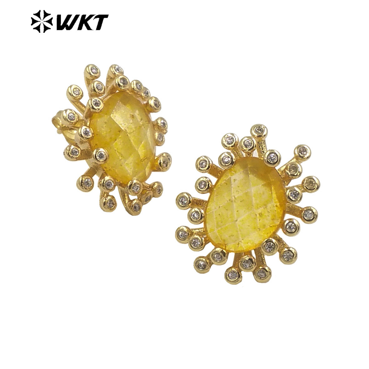 WT-ME092 Wholesale Newest Fashion square Gemstone with clear Cubic Zircon Around Setting Micro Pave Earrings Studs