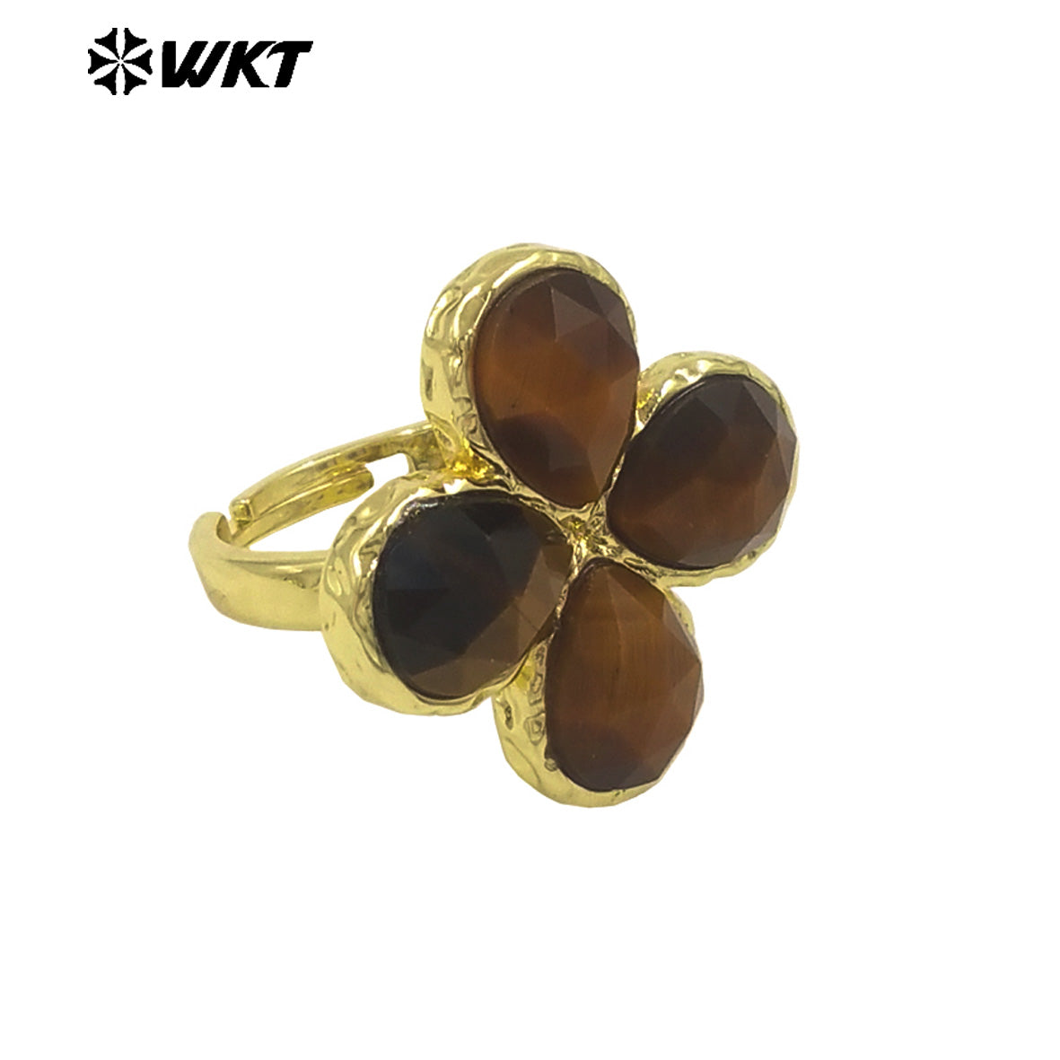 WT-R601 Beautiful 18K Gold Electroplated Natural Gemstones Flower Shape Rings Adjustable For Women Fashion Style Jewelry