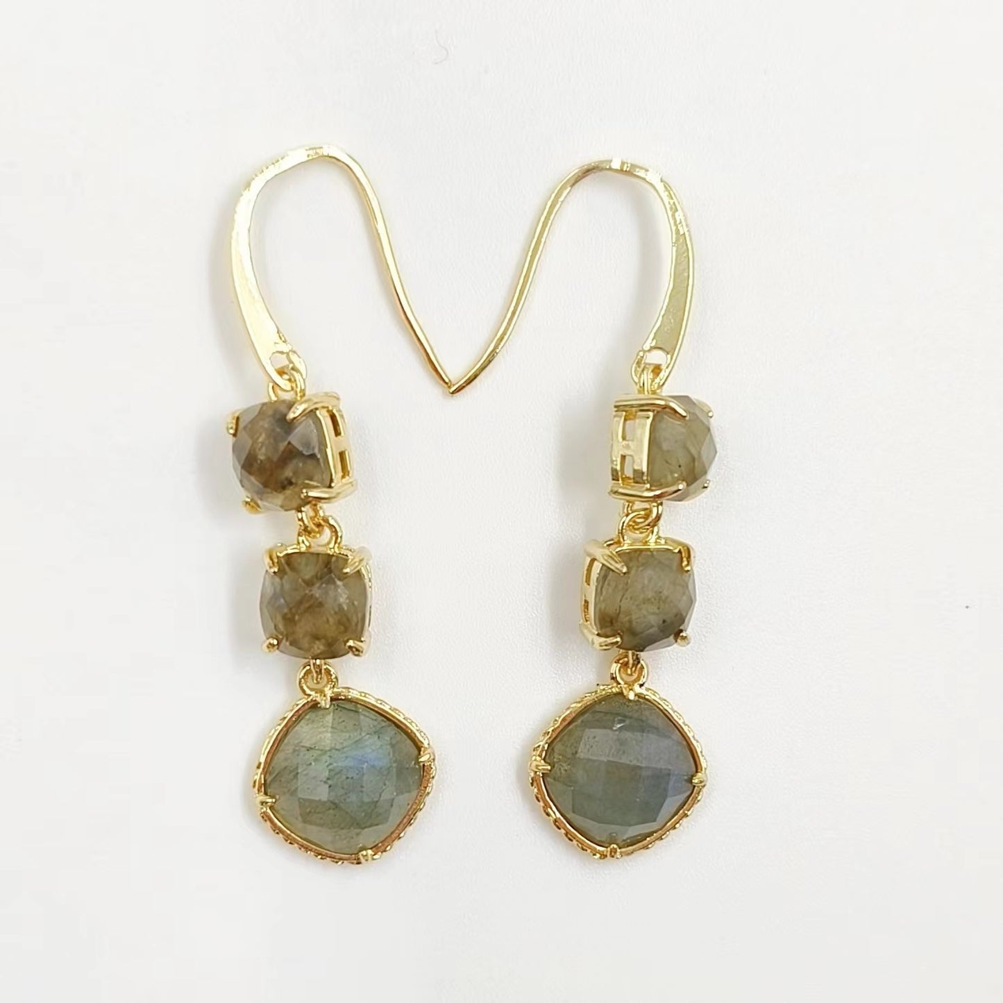 WT-E734 Elegant Colorful Gemstone Wire Wrapped Long Charming in Drop Earrings Women Triple Pendant Earrings