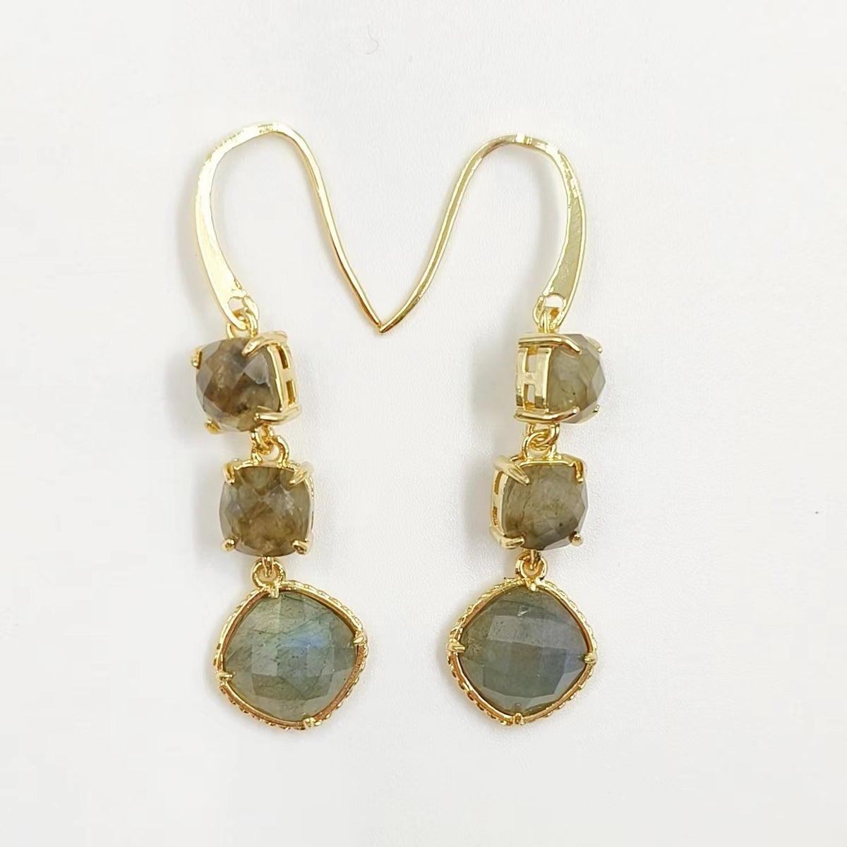 WT-E734 Elegant Colorful Gemstone Wire Wrapped Long Charming in Drop Earrings Women Triple Pendant Earrings