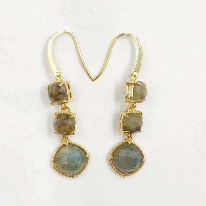 WT-E734 Elegant Colorful Gemstone Wire Wrapped Long Charming in Drop Earrings Women Triple Pendant Earrings