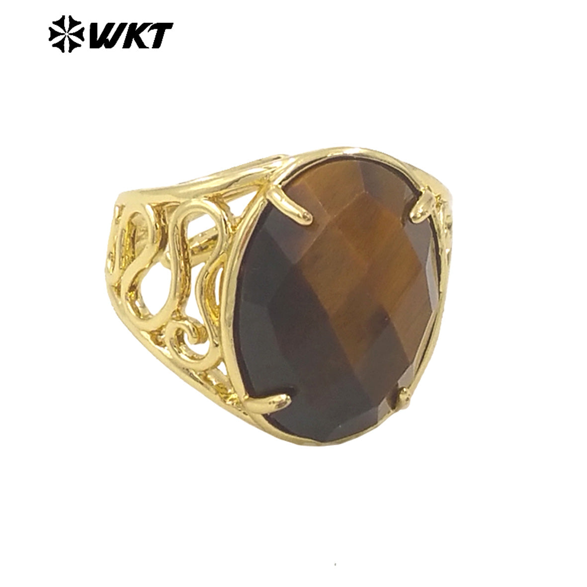 WT-R527 WKT New Design Natural Oval Faceted Gemstone With Clawing Setting Sun Stone Women Cocktail Ring