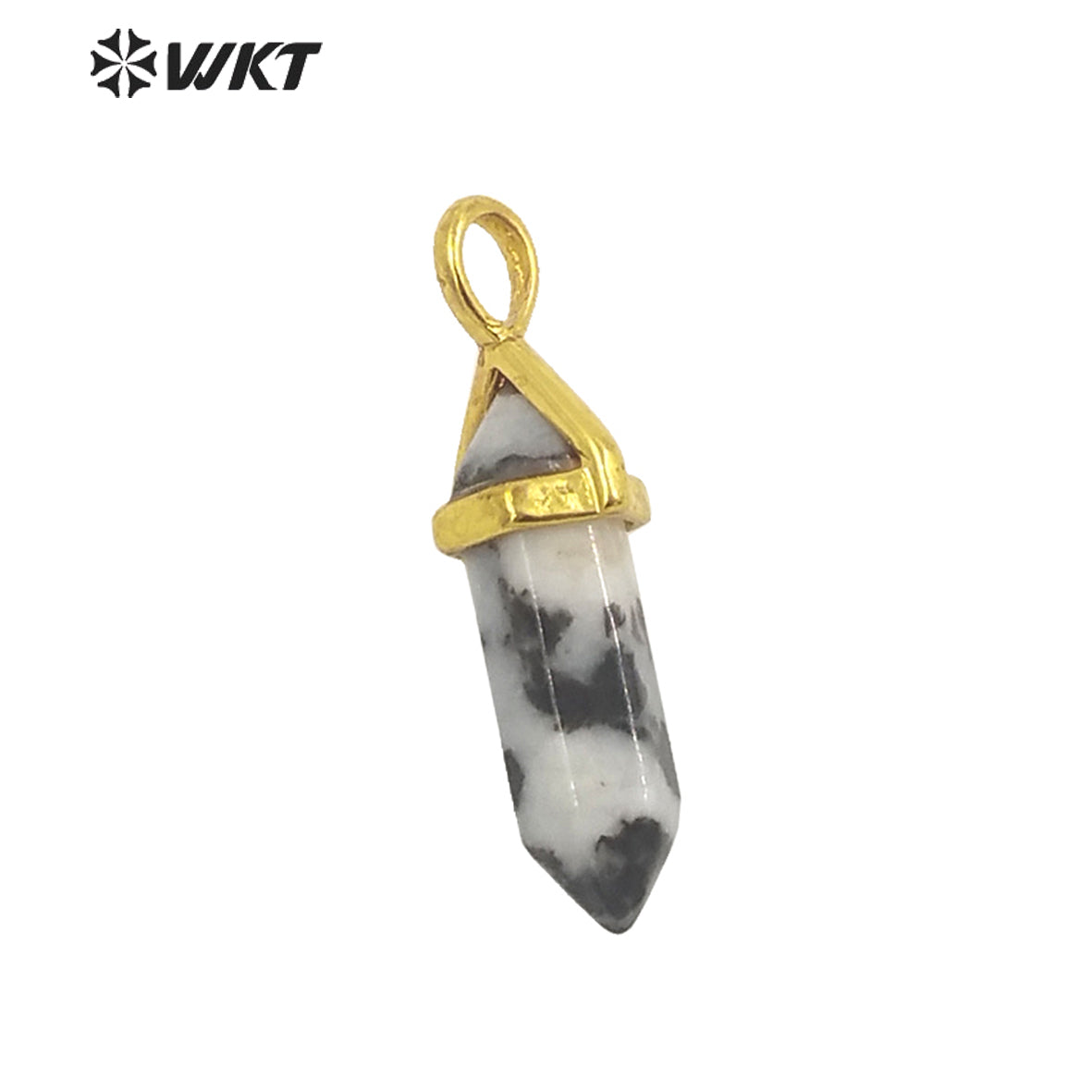 WT-P1864 Trendy Hot Spirit Quartz Double Point Bullet Pendant Gold Cap Natural Gemstone Hexagon Stone Jewelry Pendant