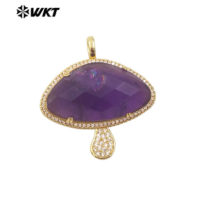 WT-MP297 Lovely 18K Real Gold Plated Natural Gemstone Setting America Popular Mushroom Jewelry Pendants Colors Available