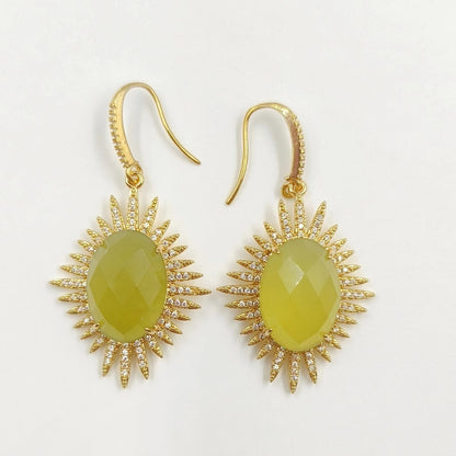 WT-ME094 Wholesale Newest Fashion Light Luxury Natural Gemstone Oval Shaped Micro Paved Earrings Studt