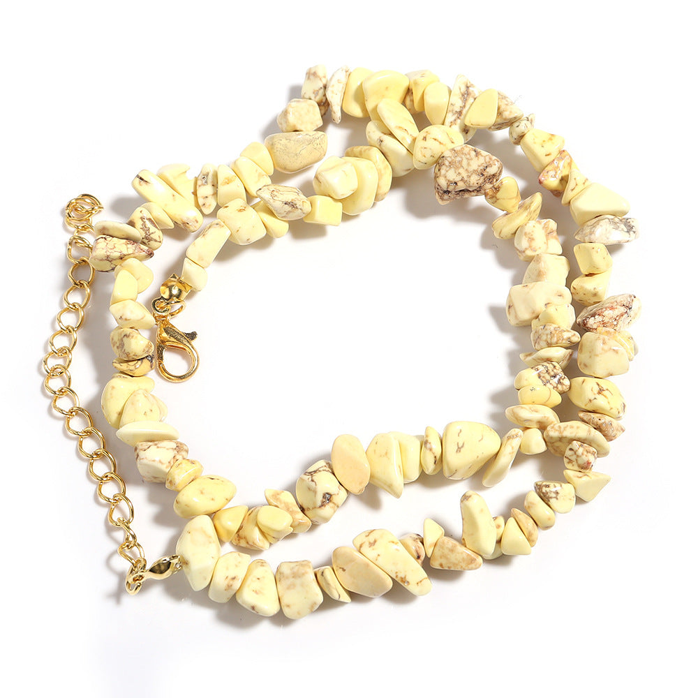 WT-N1438 45cm+5cm Extend Chain Long Gemstone Casual Long Statement Necklace Natural Chips Stone Necklace