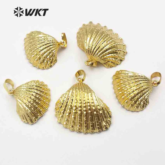 WT-JP018 Wholesale Newest Hot Full Gold Plated Natural Scallop Shell Pendant, Lovely White Scallop Shell Pendant with Full Gold