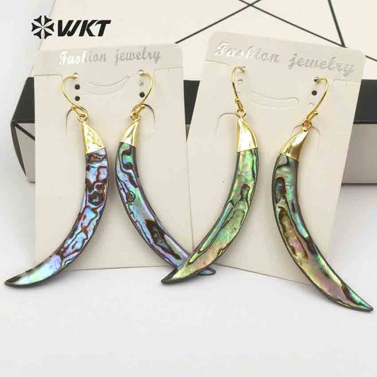 WT-E130 Wholesale Long Tusk Horn Abalone Earrings Fashion Shell Dangling Earrings