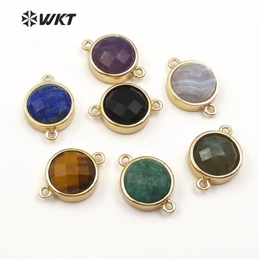 WT-C255 WKT New Fashion Wholesale Elegant Jewelry Circle Connector with 24 Gold Plated Multi Color Gemstone Connector