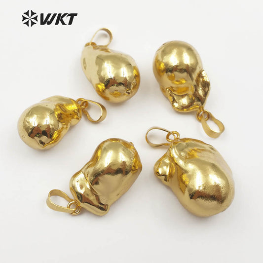 WT-JP061 Bizarre Natural Baroque Pearl Pendant Full Gold Dipped Wild Coast Jewelry for Women Irregular Pearl Necklace Pendant