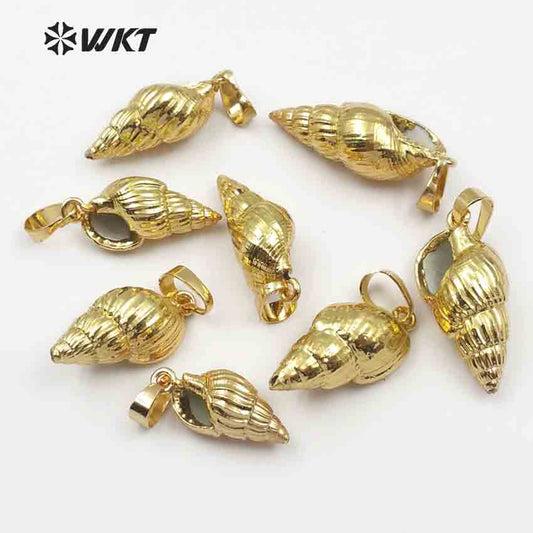 WT-JP015 Wholesale Natural Full Gold Plated Small Trumpet Shell Pendant, Fashion Lovely Natural Trumpet Shell Pendant