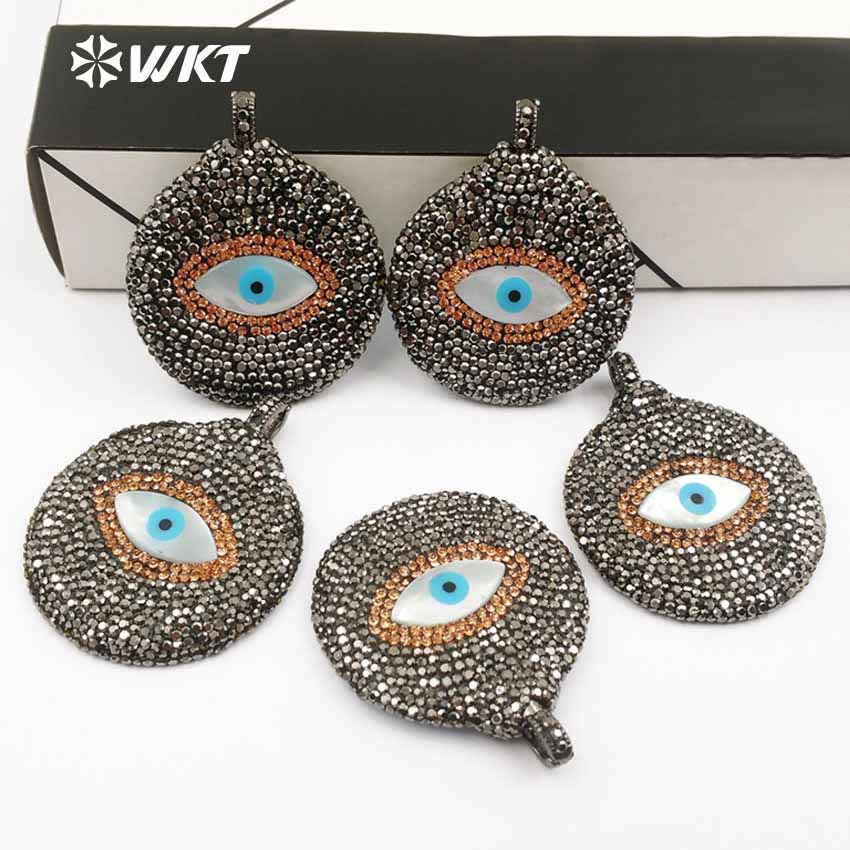 WT-NP367 WKT Wholesale New Arrival Shell Eye Pendant Charming Rhinestone Pave Jewelry Round Shape for Lady Necklace Pendant