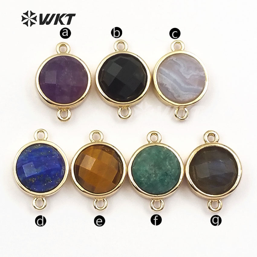 WT-C255 WKT New Fashion Wholesale Elegant Jewelry Circle Connector with 24 Gold Plated Multi Color Gemstone Connector