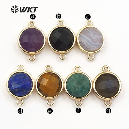 WT-C255 WKT New Fashion Wholesale Elegant Jewelry Circle Connector with 24 Gold Plated Multi Color Gemstone Connector