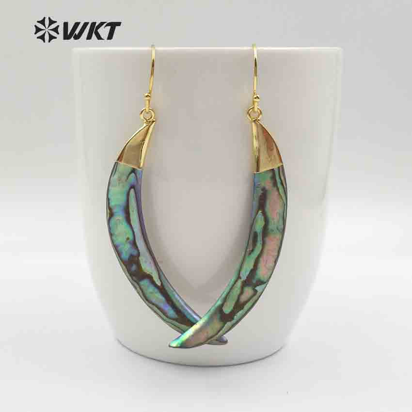 WT-E130 Wholesale Long Tusk Horn Abalone Earrings Fashion Shell Dangling Earrings