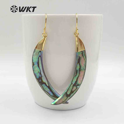WT-E130 Wholesale Long Tusk Horn Abalone Earrings Fashion Shell Dangling Earrings