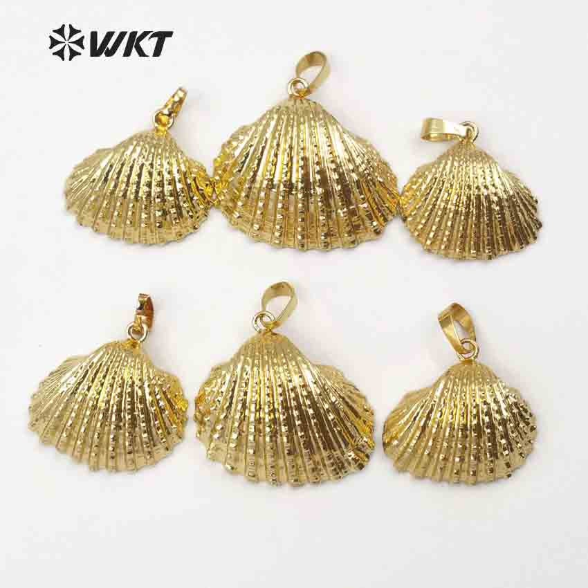 WT-JP018 Wholesale Newest Hot Full Gold Plated Natural Scallop Shell Pendant, Lovely White Scallop Shell Pendant with Full Gold