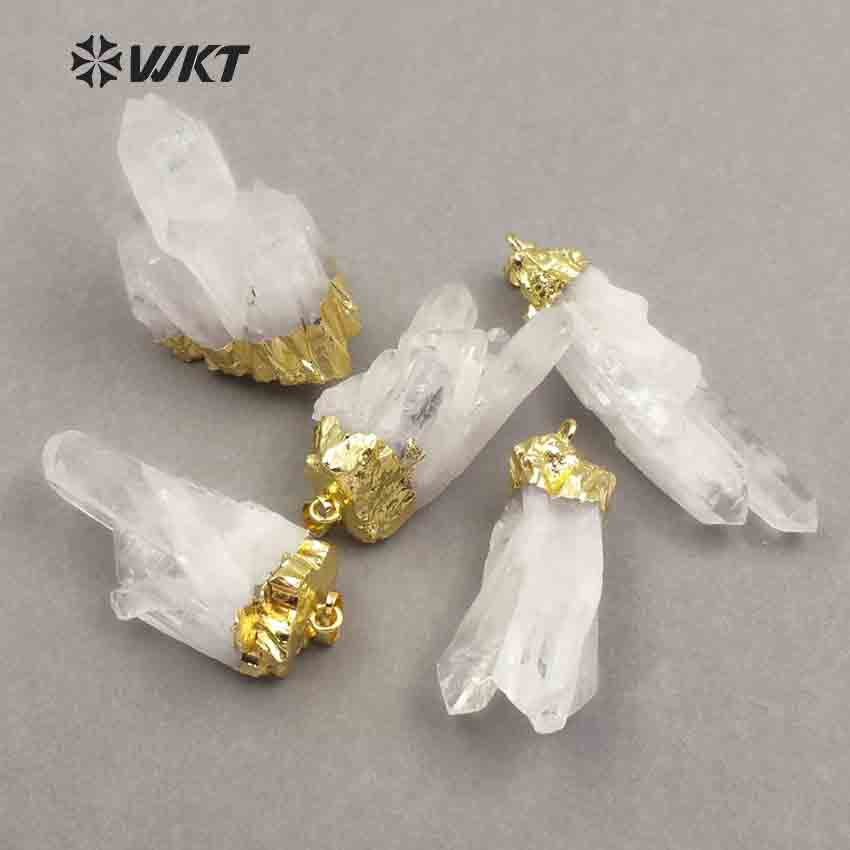 WT-P206 Natural Crystal Quartz Cluster Pendants Beautiful White Crystal Pendants Fashion Gold Top Energy Pendants