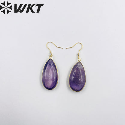 WT-E718 Classical Irregularity Healing Transparency Moss Agate Exquisite Gold Plated Needle Earrings Energy Healing Quartz Hoop