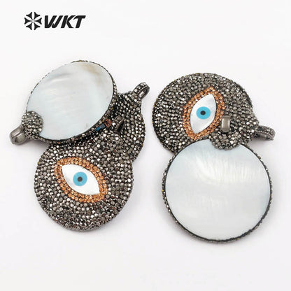 WT-NP367 WKT Wholesale New Arrival Shell Eye Pendant Charming Rhinestone Pave Jewelry Round Shape for Lady Necklace Pendant