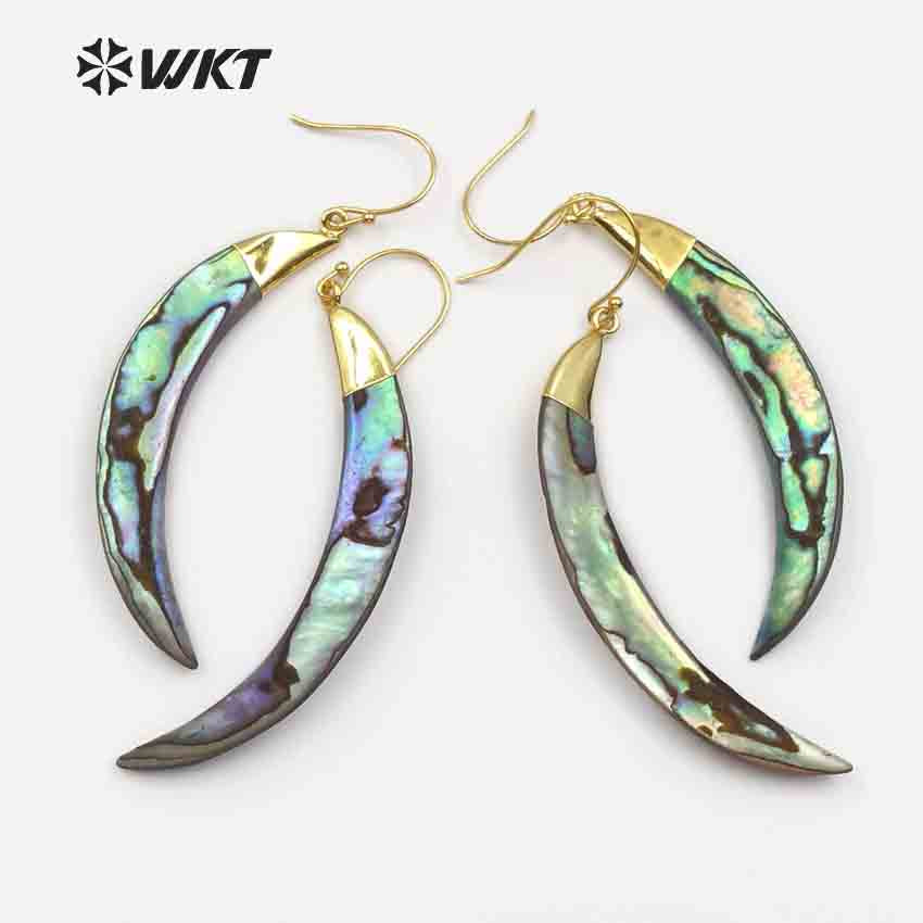 WT-E130 Wholesale Long Tusk Horn Abalone Earrings Fashion Shell Dangling Earrings
